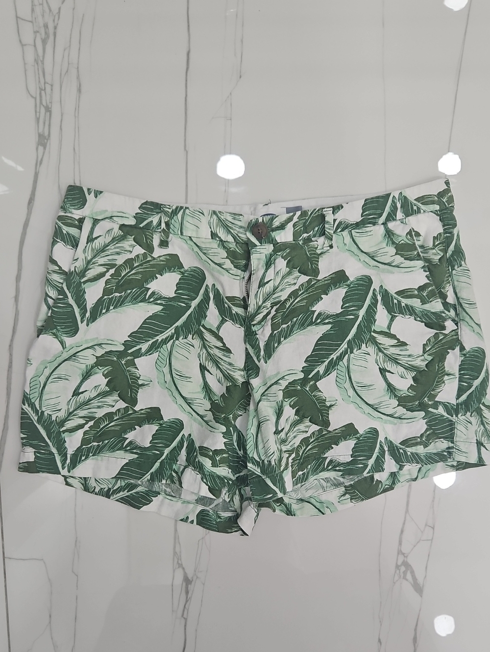 Old Navy White Shorts with Green Leaf Print